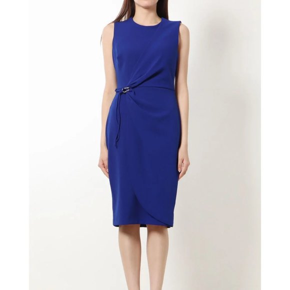 Petite Size 4P NEW Calvin Klein Elegant Faux Wrap Meadow Green Sheath Dress - Picture 7 of 7